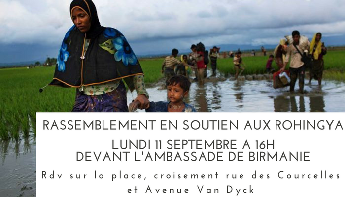 Rassemblement devant l’ambassade de Birmanie – soutien aux Rohingya – Lundi 11 septembre 16h