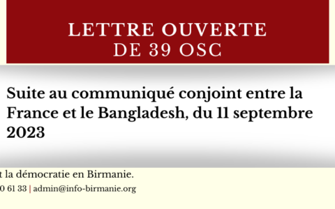 Lettre ouverte de 39 OSC suite au communiqué conjoint entre la France et le Bangladesh, du 11 septembre 2023