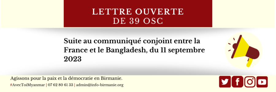 Lettre ouverte de 39 OSC suite au communiqué conjoint entre la France et le Bangladesh, du 11 septembre 2023